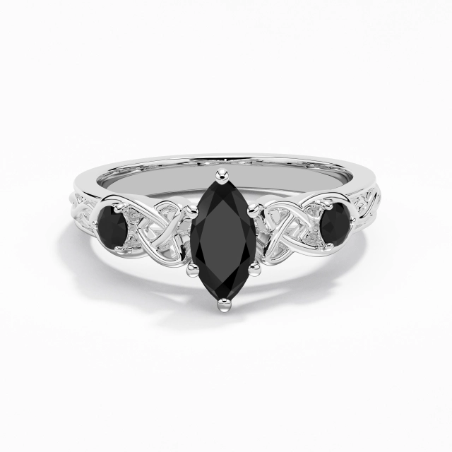 Vintage Unique Celtic Knot Carved Marquise Cubic Zirconia Engagement Ring 0.80ct In White Black 925 Sterling Silver Prong