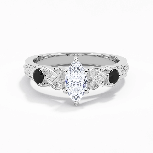 Rétro Unique Noeud celtique Sculpté Marquise Zircon cubique Bague de fiançailles 0.80ct En Blanc Argent sterling 925 Griffe