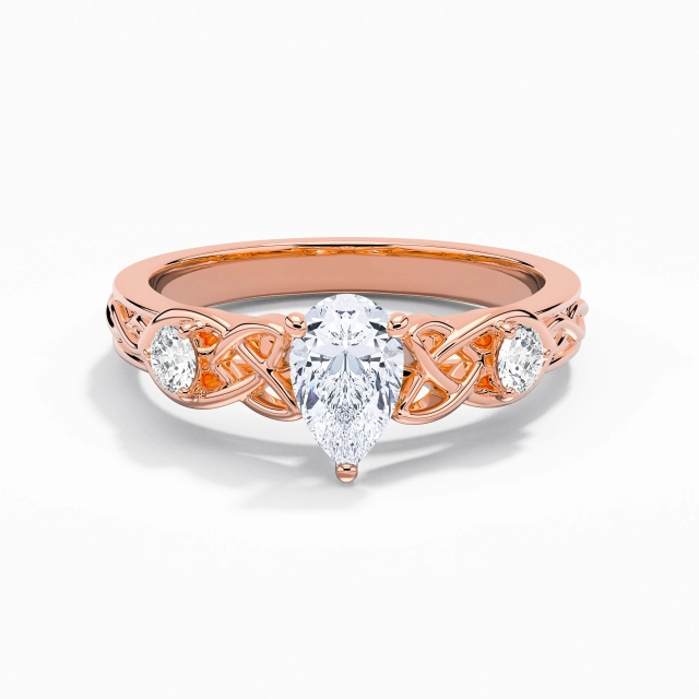 1.00ct Pear Moissanite Engagement Ring 925 Sterling Silver Prong Celtic Knot Carved Vintage Unique