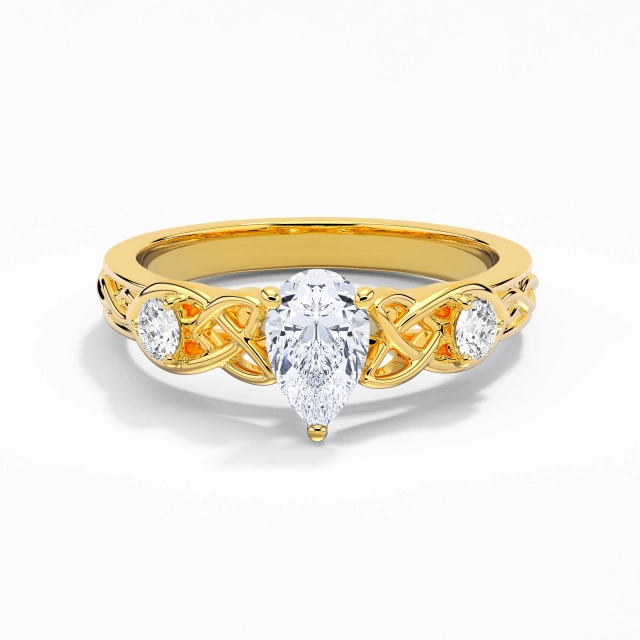 1.00ct Pear Moissanite Engagement Ring 925 Sterling Silver Prong Celtic Knot Carved Vintage Unique