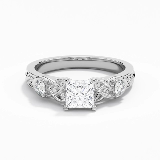 1.00ct Princess Moissanite Engagement Ring 925 Sterling Silver Prong Celtic Knot Carved Vintage Unique