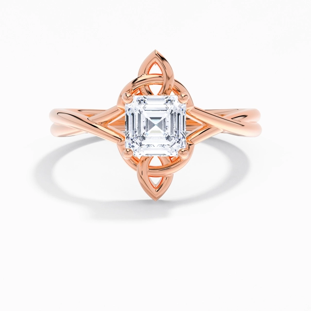 1.00ct Asscher Moissanita Anillo de Compromiso Plata esterlina 925 Solitario Nudo celta Vintage Único Torsión