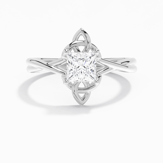 1.00ct Princess Engagement Ring 925 Sterling Silver Solitaire Celtic Knot Vintage Unique Twist