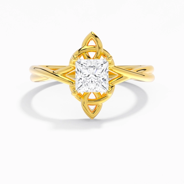 1.00ct Princess Engagement Ring 925 Sterling Silver Solitaire Celtic Knot Vintage Unique Twist