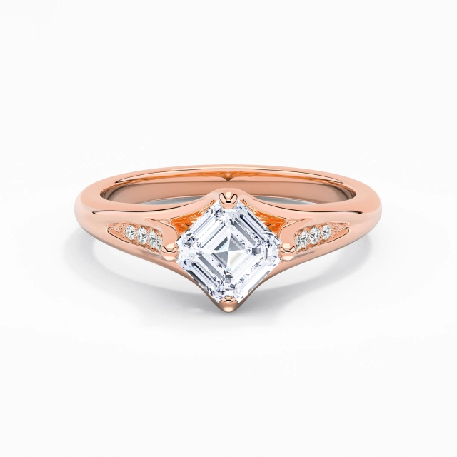 1.00ct Asscher Moissanite Engagement Ring 925 Sterling Silver East West Unique Flair Shank