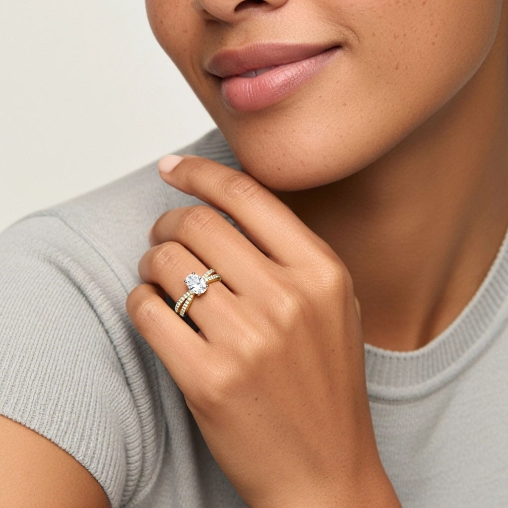 1.00ct Moissanite Engagement Ring 18K Gold