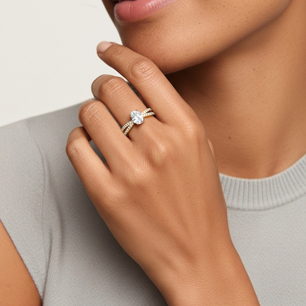 1.00ct Moissanite Engagement Ring 18K Gold