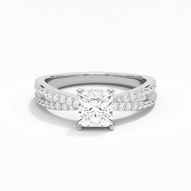 Criss Cross Classic Prong Engagement Ring Moissanite 1.00ct Princess 925 Sterling Silver