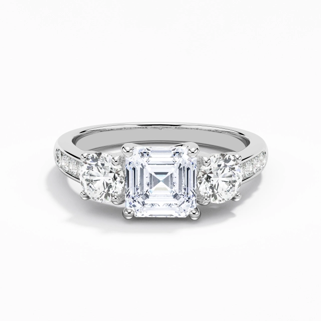 1.00ct Asscher Moissanite Engagement Ring 925 Sterling Silver Three Stone Trellis Glory Channel
