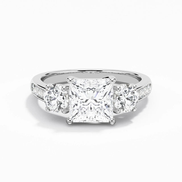 Glorieux Princesse Moissanite Bague de fiançailles 1.50ct En Blanc Platine Trois pierres Treillis Canaliser Glorieux Princesse Moissanite Bague de fiançailles 1.50ct En Blanc Platine Trois pierres Treillis Canaliser