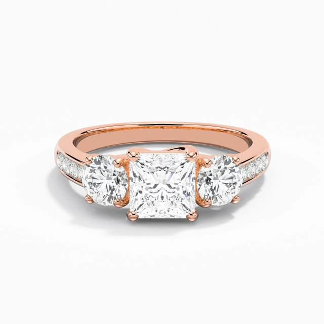 1.00ct Princess Moissanite Engagement Ring 925 Sterling Silver Three Stone Trellis Glory Channel