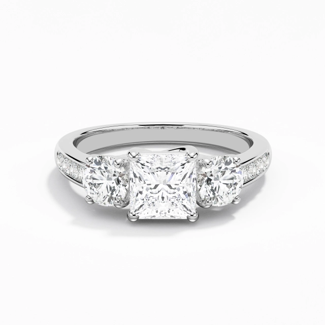 1.00ct Princesa Moissanita Anillo de Compromiso Plata esterlina 925 Piedra triple Enrejado Gloria Canal