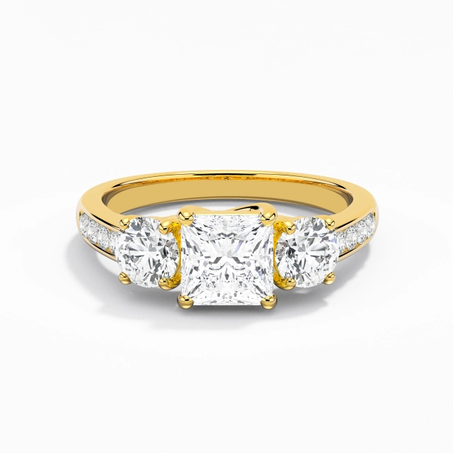 1.00ct Princess Moissanite Engagement Ring 925 Sterling Silver Three Stone Trellis Glory Channel