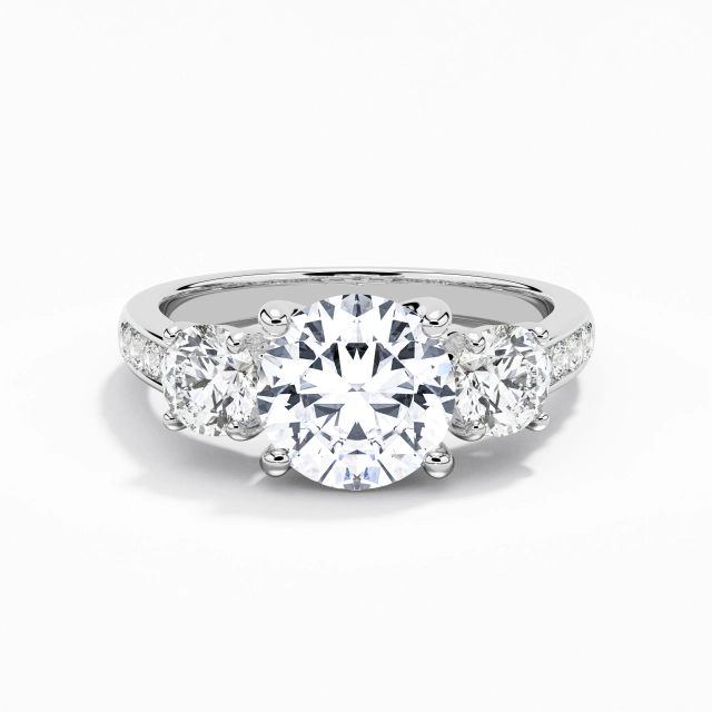 1.50ct Round Moissanite Engagement Ring 925 Sterling Silver Three Stone Trellis Glory Channel
