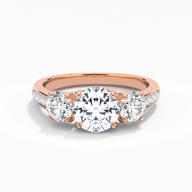Glory Round Moissanite Engagement Ring 1.00ct In White 14K Rose Gold Three Stone Trellis Channel