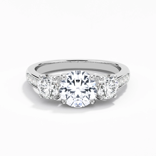 Glorieux Rond Moissanite Bague de fiançailles 1.00ct En Blanc Or blanc 14 carats Trois pierres Treillis Canaliser