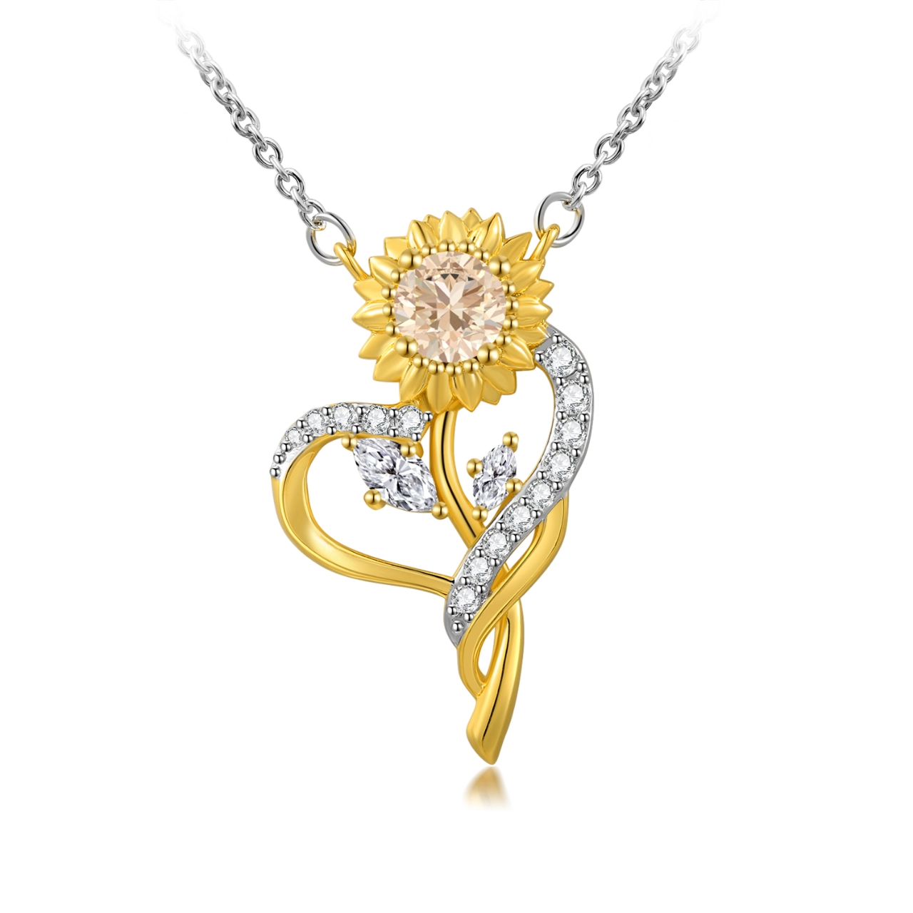 Nature Sunflower Pendant Necklace Champagne Round