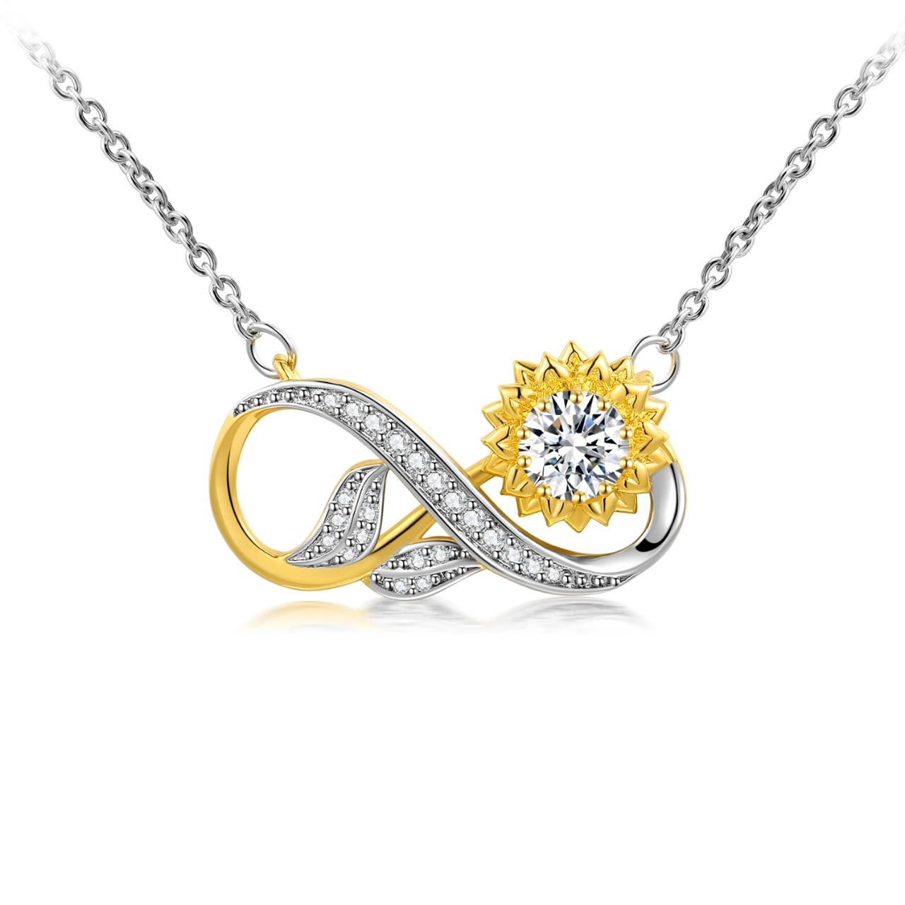 Nature Infinity Sunflower Pendant Necklace White Round