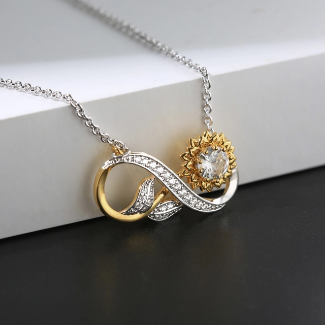 Nature Infinity Sunflower Pendant Necklace White Round