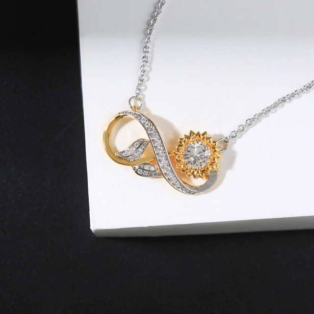 Nature Infinity Sunflower Pendant Necklace White Round