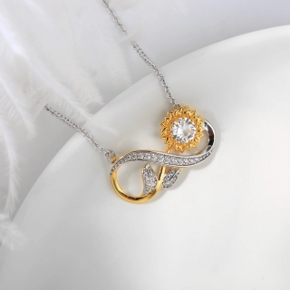 Nature Infinity Sunflower Pendant Necklace White Round