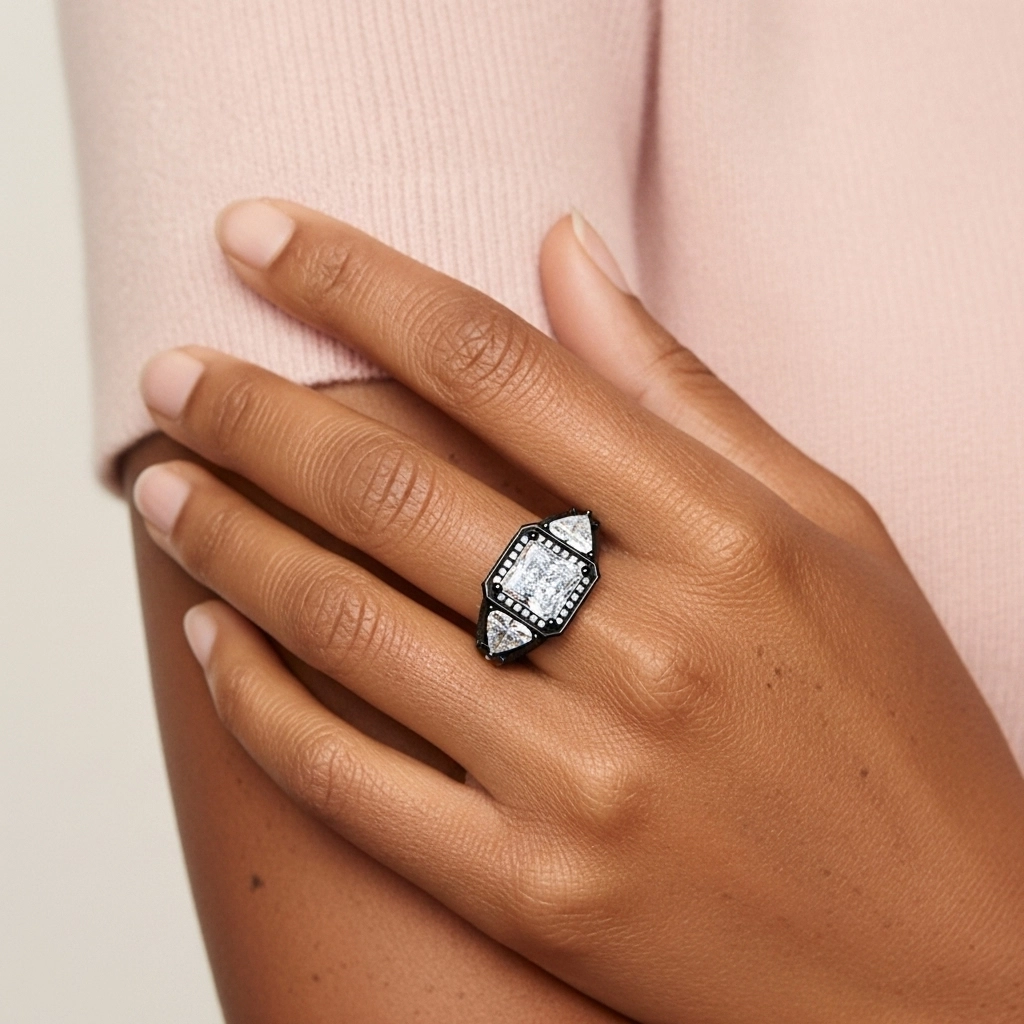 Plata esterlina 925 Piedra triple Pata elegante Anillo de Compromiso