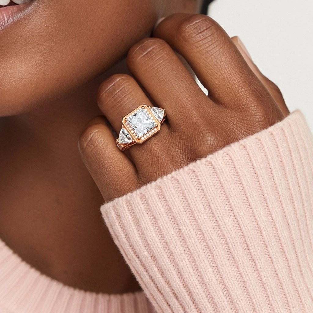 Argent sterling 925 Moissanite Bague de fiançailles