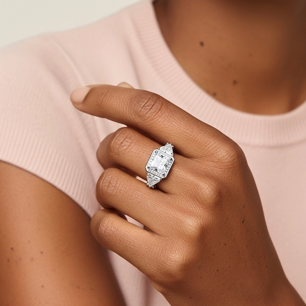 Or blanc 14 carats Moissanite Bague de fiançailles