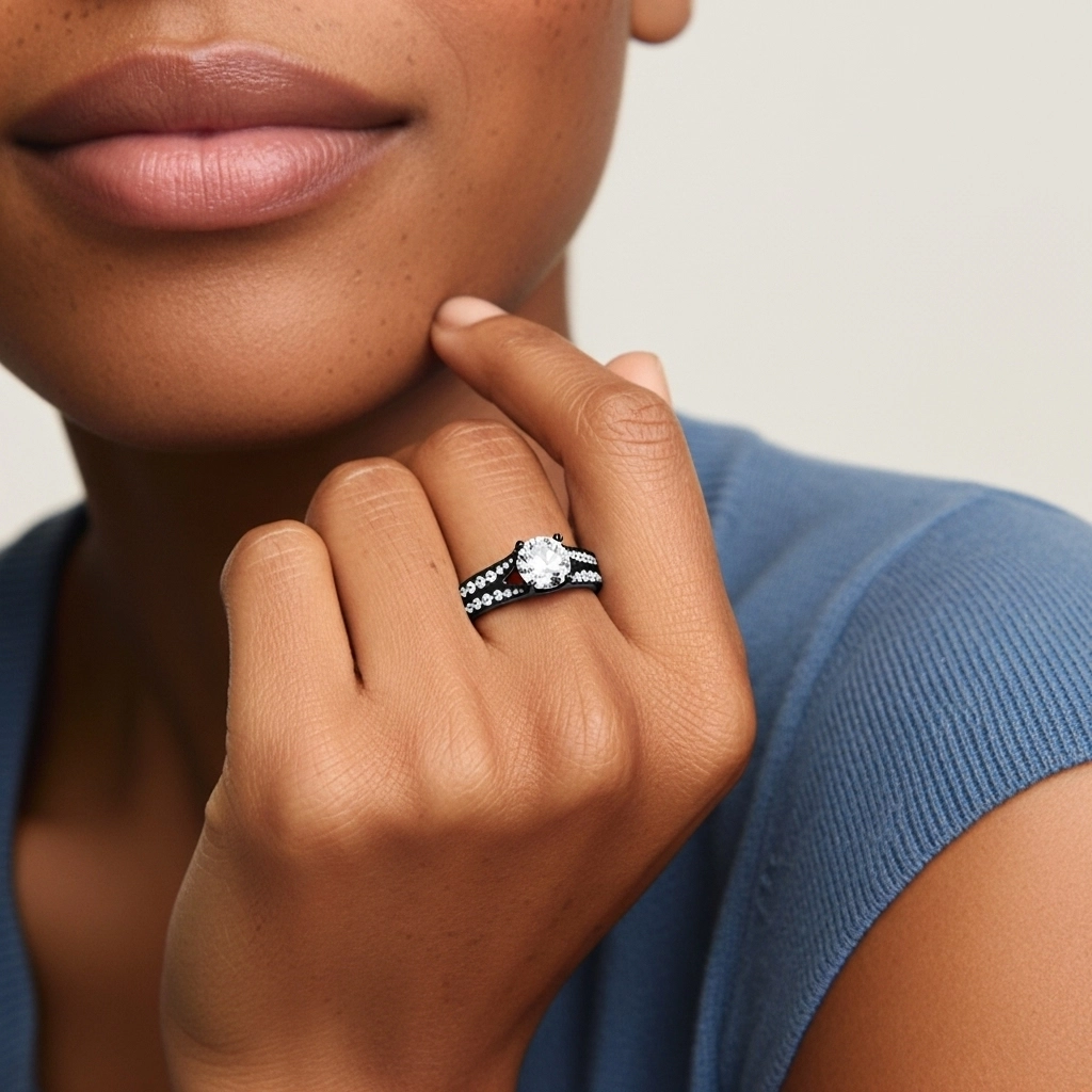 925 Sterling Silver Pavé Split Shank Engagement Ring