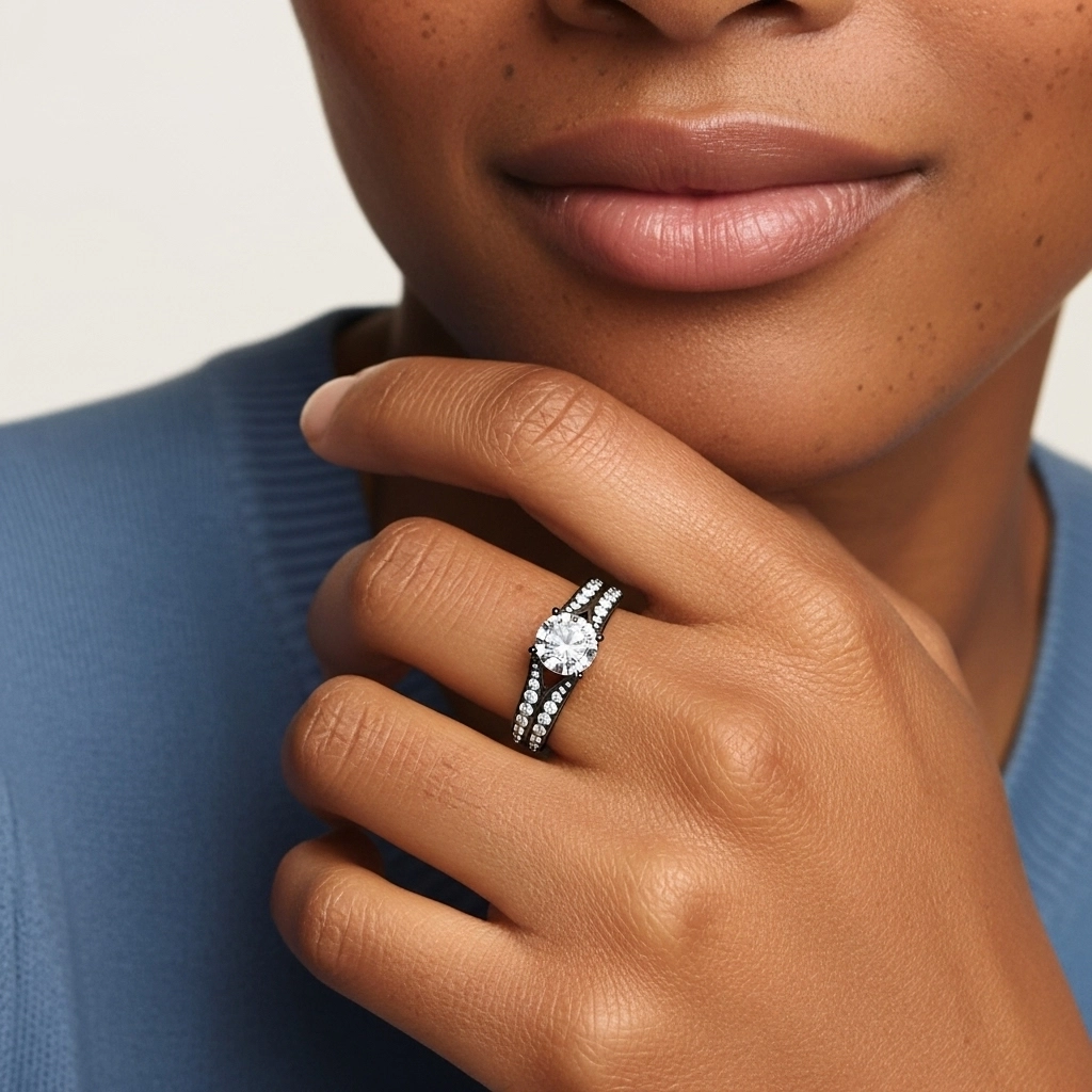 925 Sterling Silver Pavé Split Shank Engagement Ring