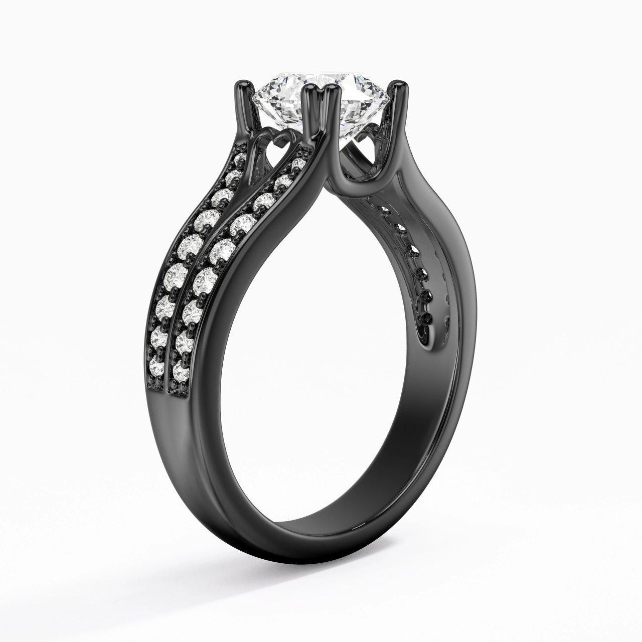 Argent sterling 925 Pavé Tige Fendue Bague de fiançailles