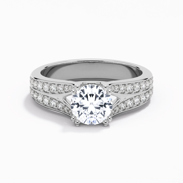 Split Shank Classic Pavé Engagement Ring Moissanite 1.25ct Round 925 Sterling Silver