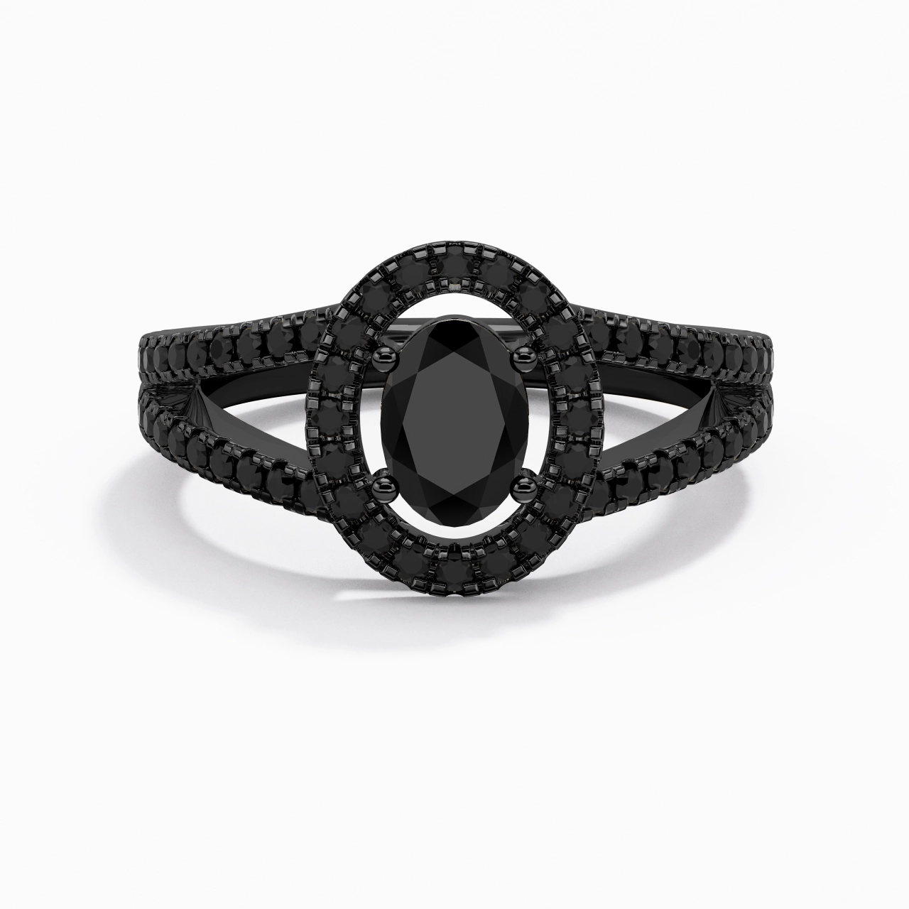 925 Sterling Silver Halo Embedded Split Shank Engagement Ring