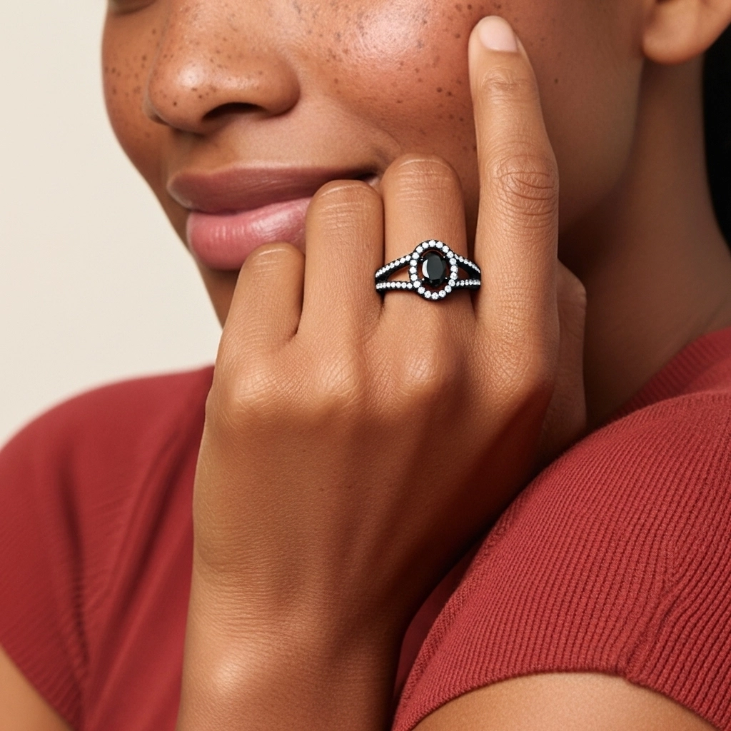 925 Sterling Silver Halo Embedded Split Shank Engagement Ring