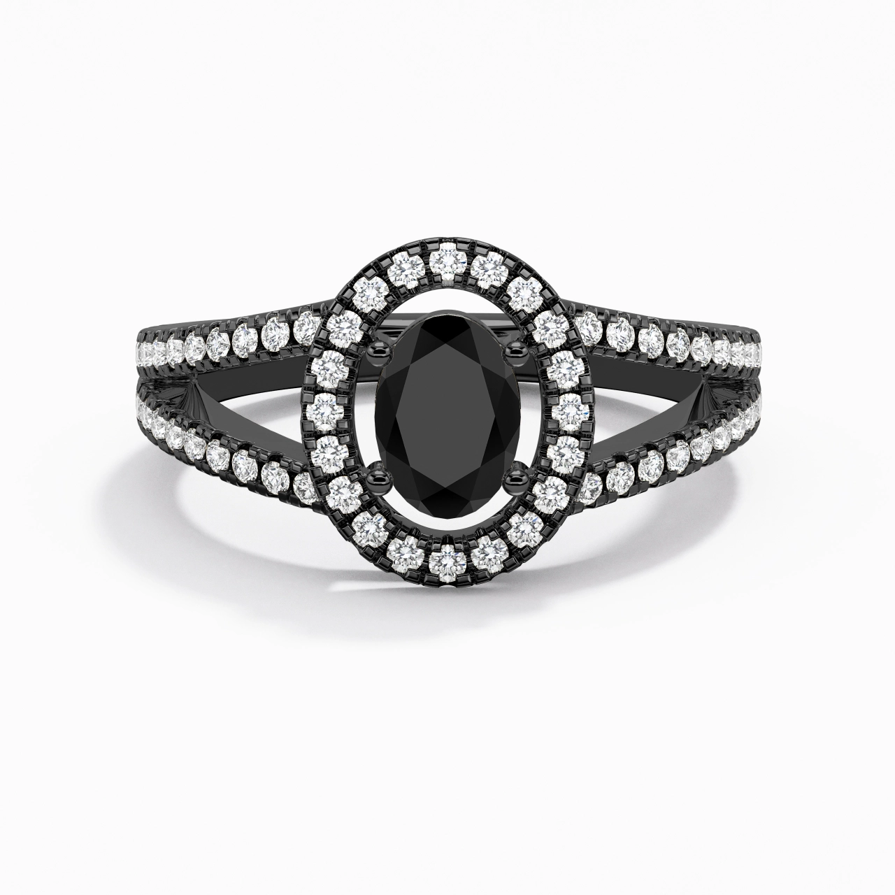 925 Sterling Silver Halo Embedded Split Shank Engagement Ring
