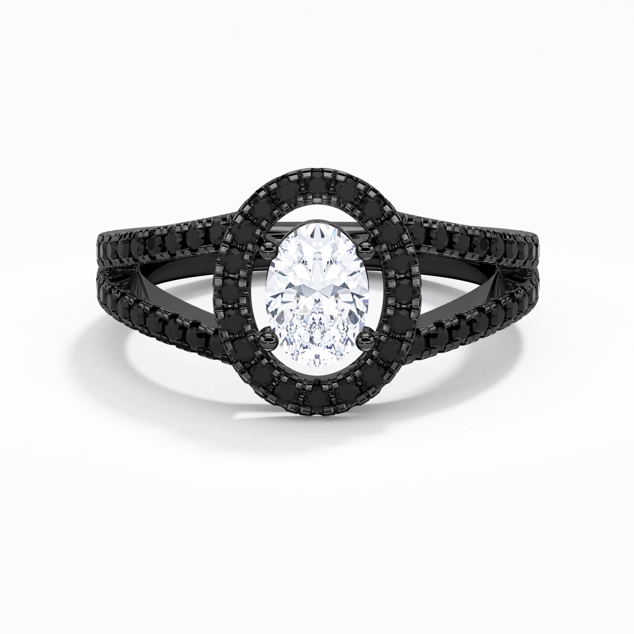 925 Sterling Silver Halo Embedded Split Shank Engagement Ring