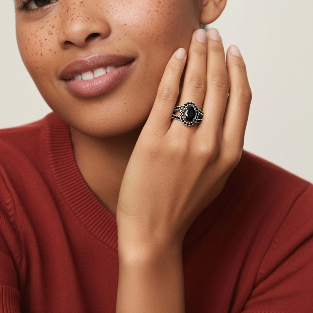 925 Sterling Silver Halo Embedded Split Shank Engagement Ring