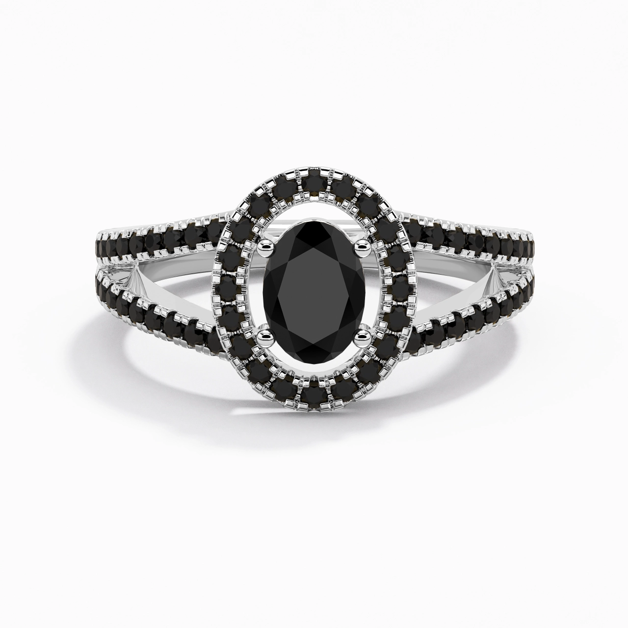 925 Sterling Silver Halo Embedded Split Shank Engagement Ring