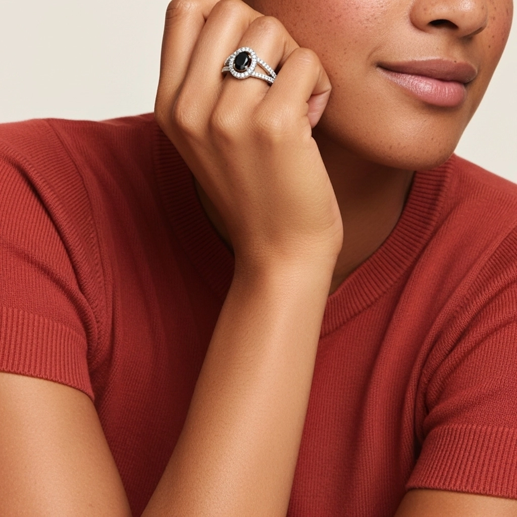 925 Sterling Silver Halo Embedded Split Shank Engagement Ring