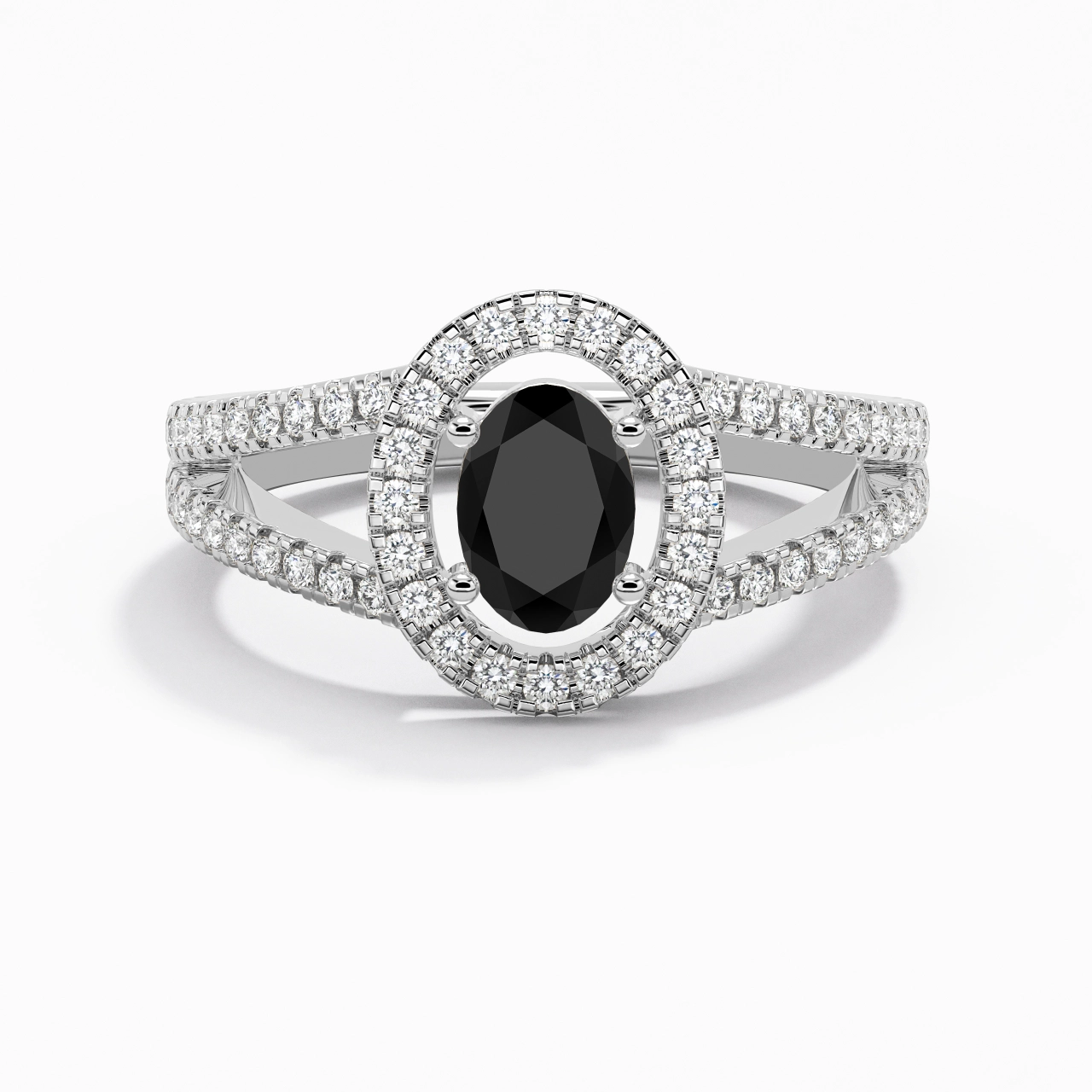 925 Sterling Silver Halo Embedded Split Shank Engagement Ring