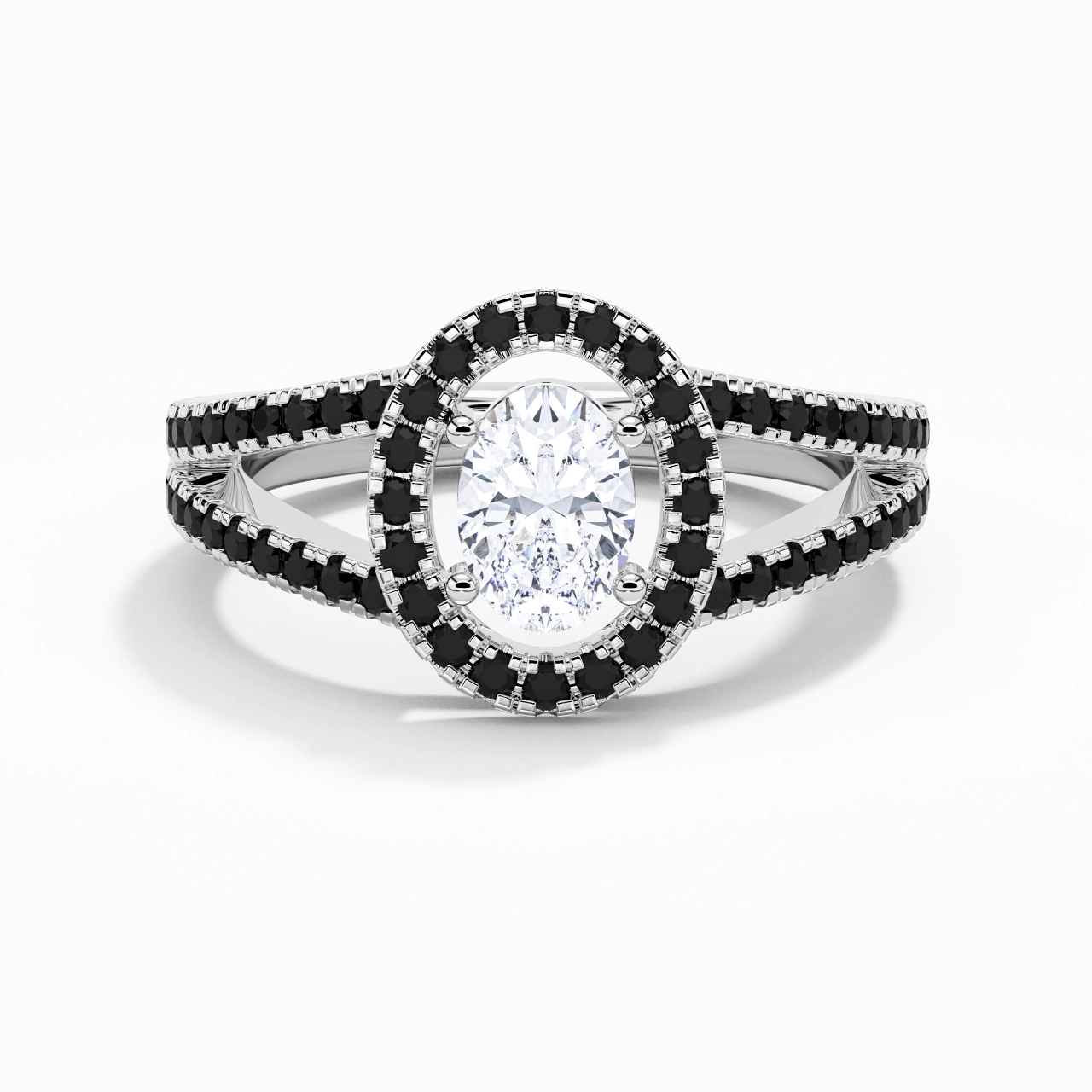 925 Sterling Silver Halo Embedded Split Shank Engagement Ring