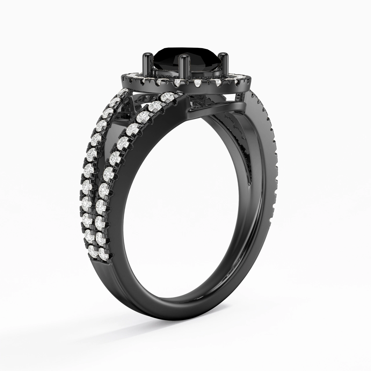 925 Sterling Silver Halo Embedded Split Shank Engagement Ring