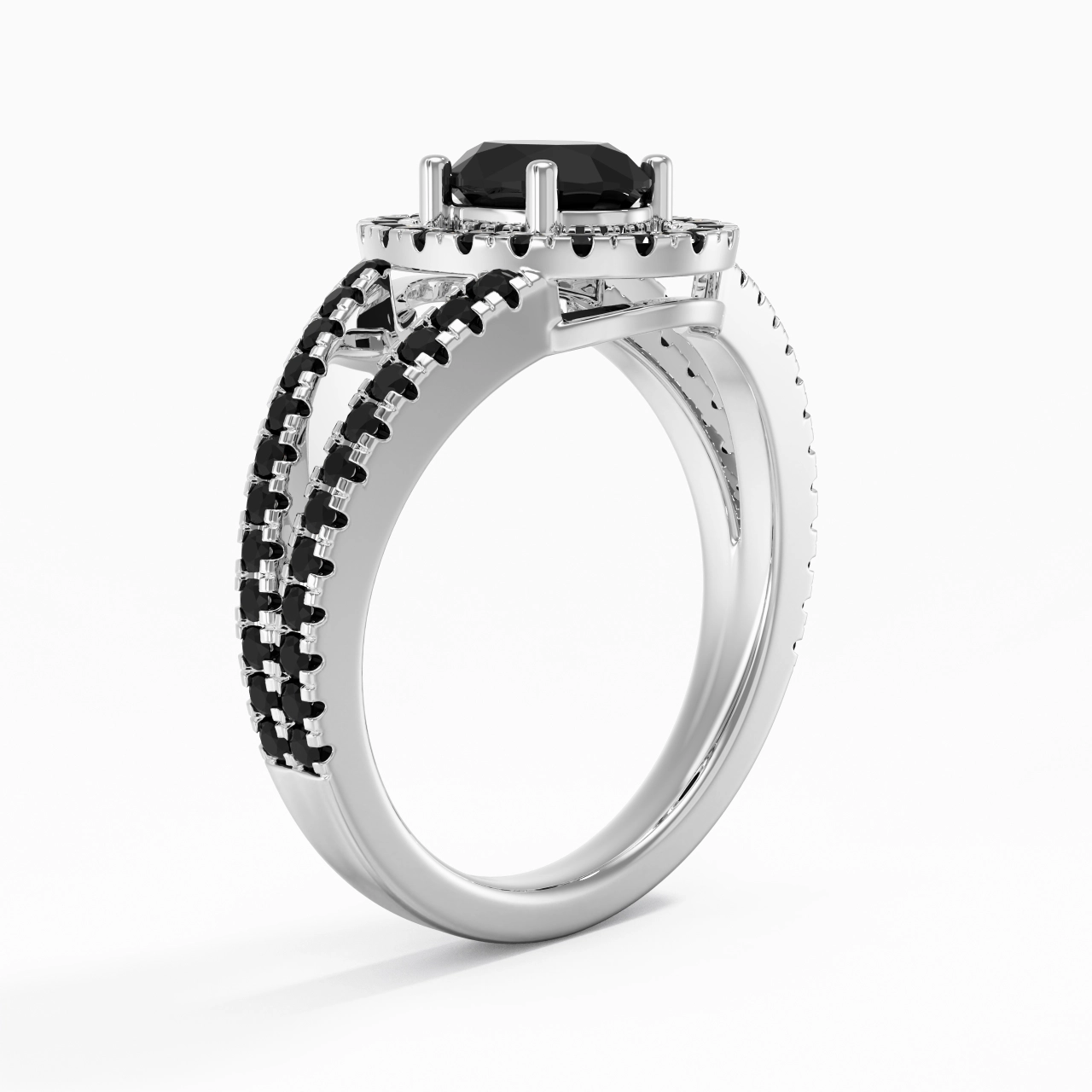925 Sterling Silver Halo Embedded Split Shank Engagement Ring