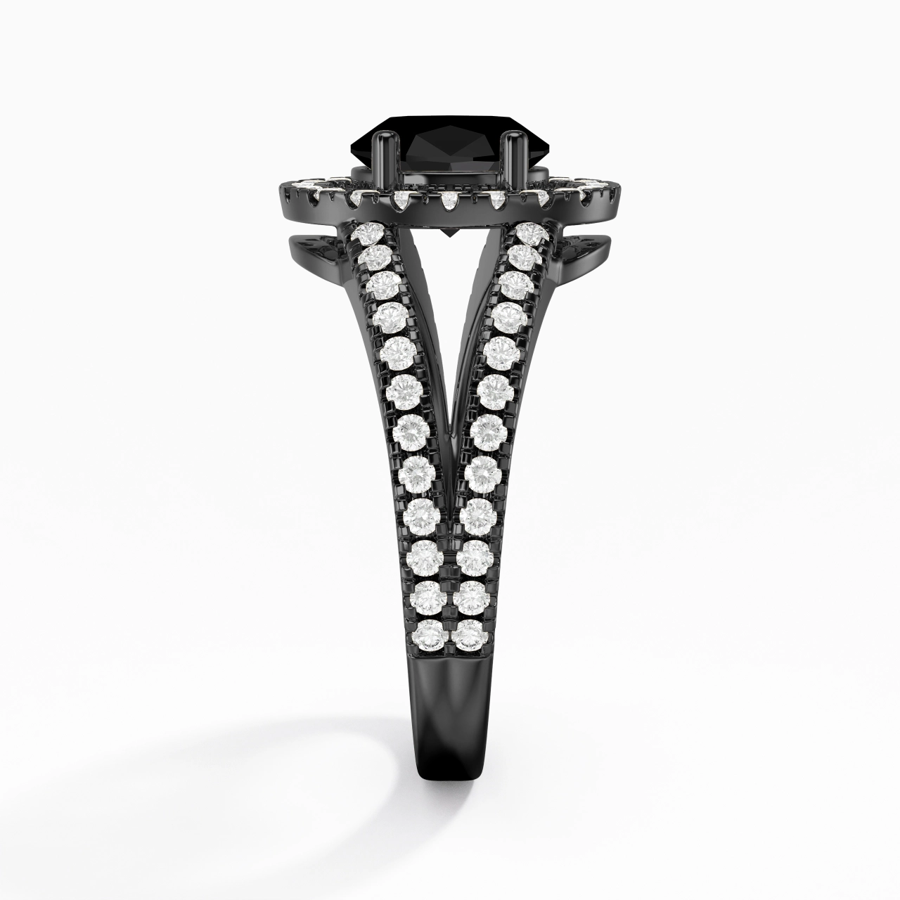 925 Sterling Silver Halo Embedded Split Shank Engagement Ring