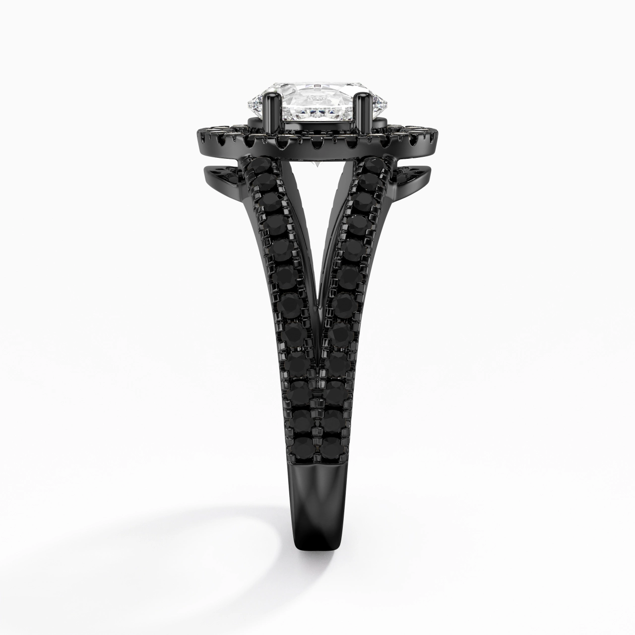 925 Sterling Silver Halo Embedded Split Shank Engagement Ring