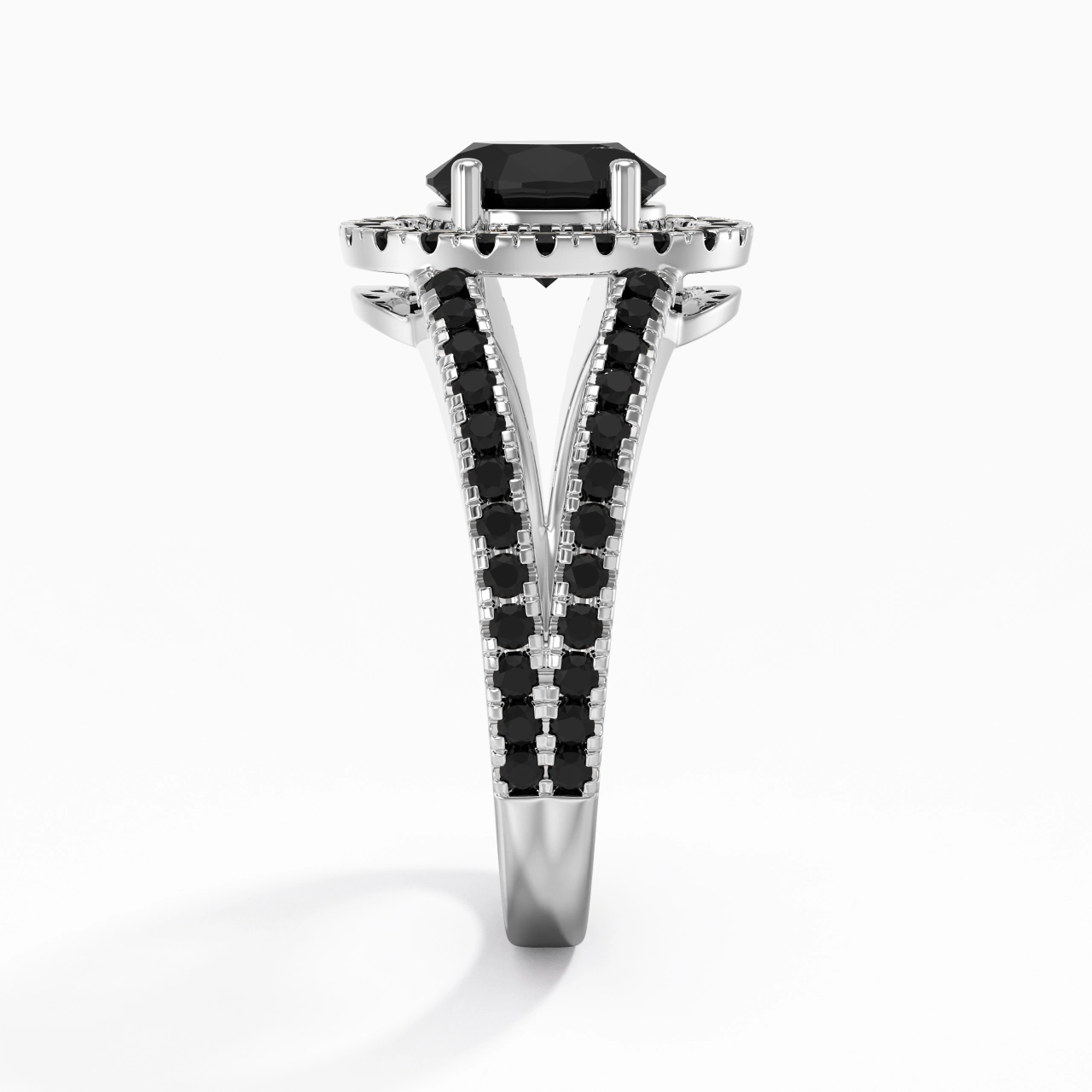 925 Sterling Silver Halo Embedded Split Shank Engagement Ring