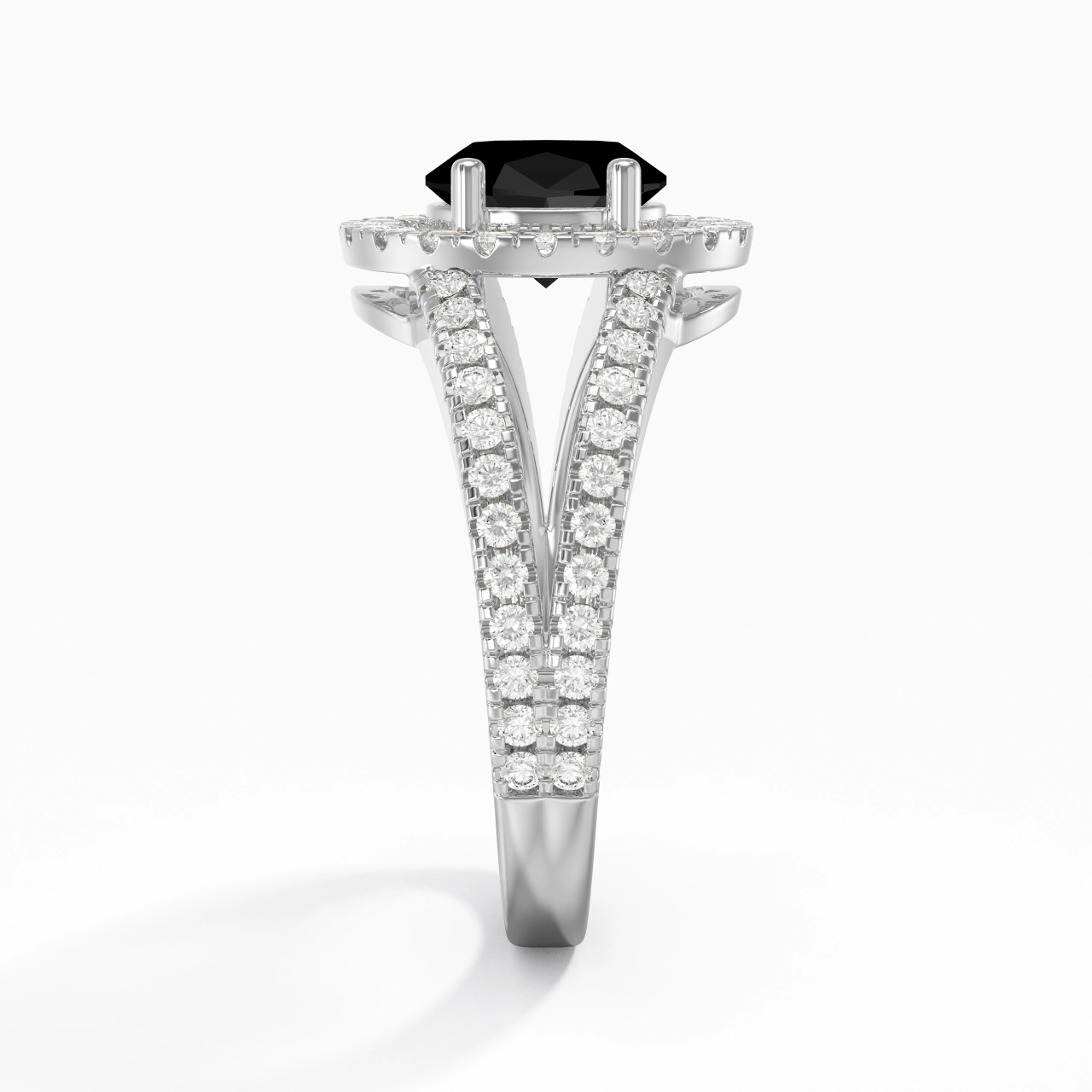 925 Sterling Silver Halo Embedded Split Shank Engagement Ring