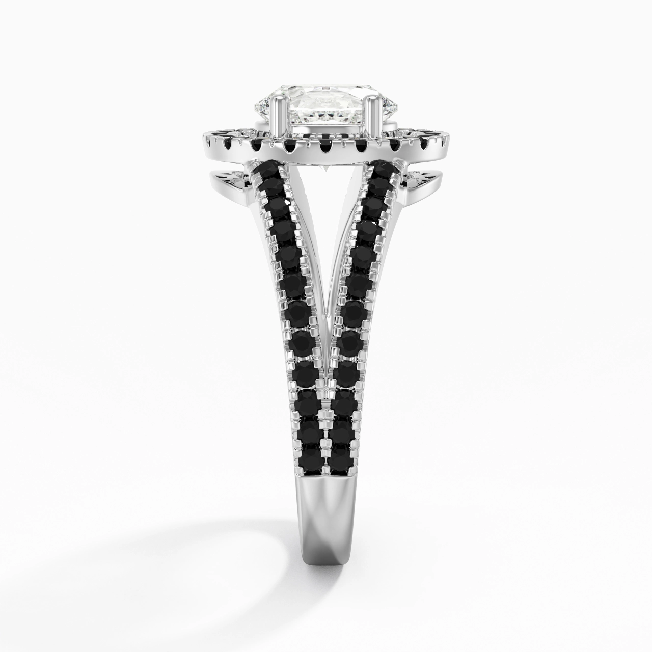 925 Sterling Silver Halo Embedded Split Shank Engagement Ring