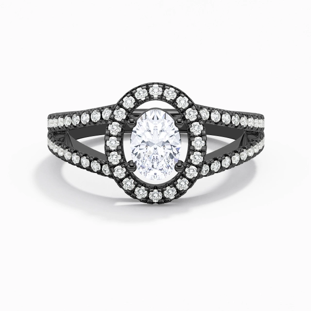 Noir Halo Embarqué Élégant 0.50ct Moissanite Bague de fiançailles Tige Fendue Argent sterling 925 Noir Halo Embarqué Élégant 0.50ct Moissanite Bague de fiançailles Tige Fendue Argent sterling 925