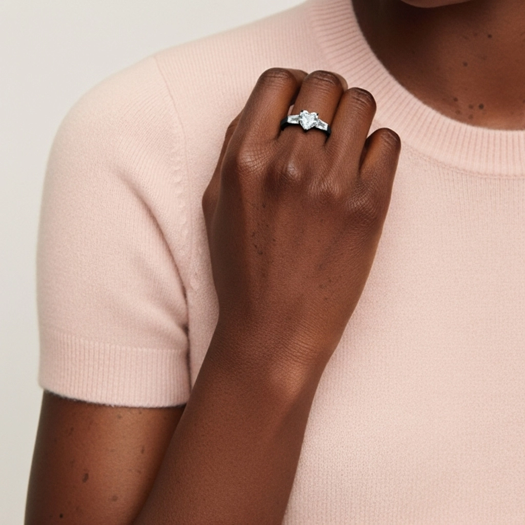 Argent sterling 925 Trois pierres Baguette Tige Droite Bague de fiançailles